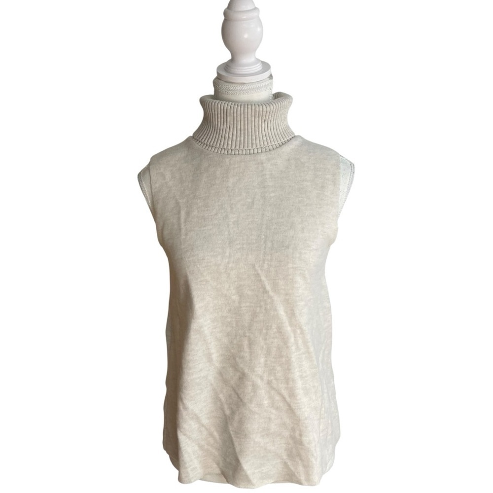 Zara Turtleneck Sweater Vest Tank Top Beige Tan